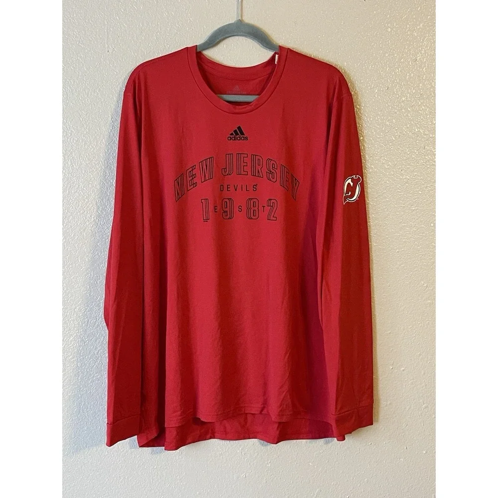 Men's 3XL NWOT New Jersey Devils Adidas Creator‎ Climalite Long Sleeve Shirt Red